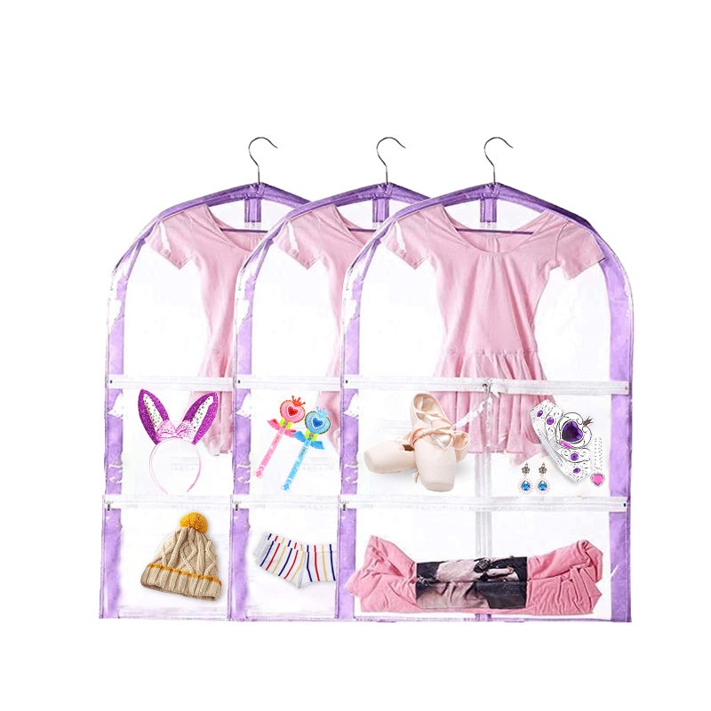 Cohpoh Clear Kids Dance Costume Garment Bag,3 Pack Garment Bags for Hanging Clothes,Garment Bag for Travel Storage,Dress Up Storage Bag for Children Girls - Image 1